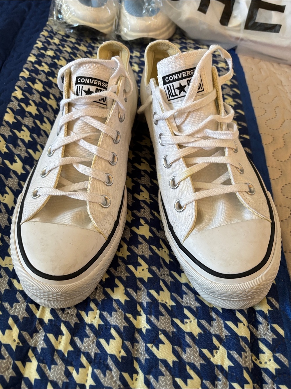 Women’s Converse White Low Top Sneakers with Black Striping